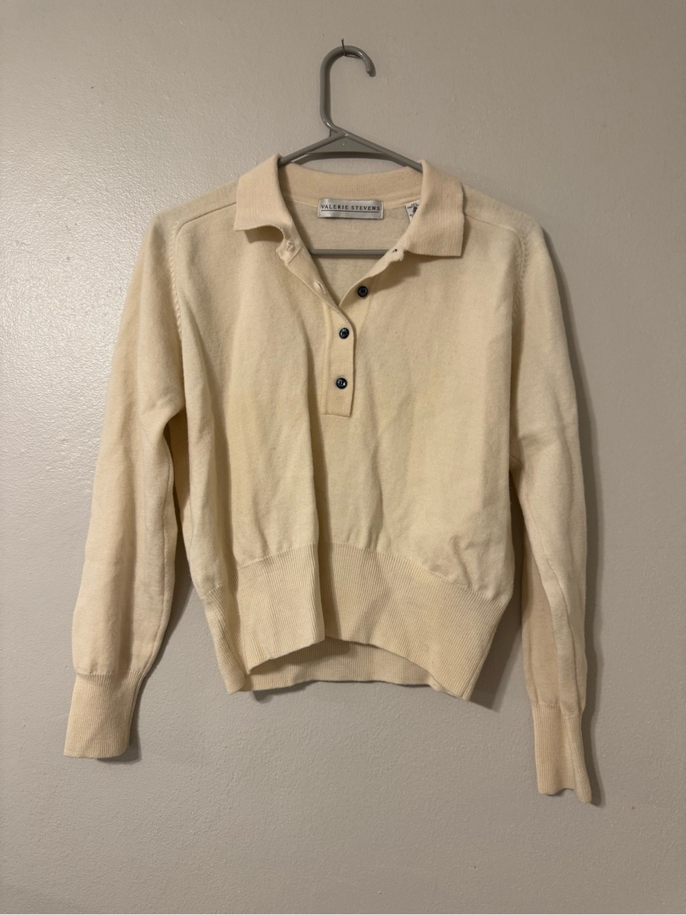 Valerie Stevens Cream V-Neck Button Polo Sweater